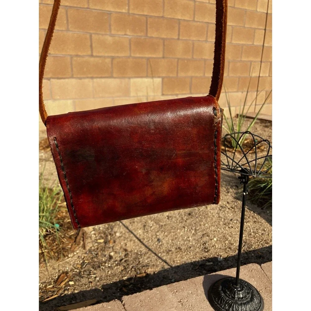 VTG Hand- Tooled Leather Mini Crossbody Purse Western Boho Mexican Artisan